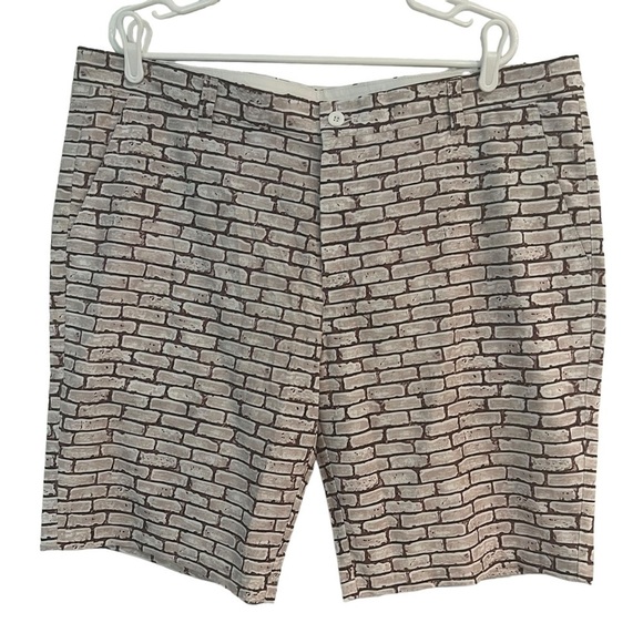 Hreski Golf Shorts Brick Wall Pattern Brown/White Men’s Size 40 NWT - Picture 1 of 14